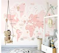 Tzxztt Dibujos Animados Creativo Rosa Mapa Del Mundo Globo Aerostático Papel Pintado 3D Seda Texturizada Primera Calidad Neutros Material Ideal Para SalóN Dormitorio-300cm×210cm