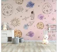 Tzxztt Dibujos Animados Dibujado A Mano Universo Cielo Estrellado Astronauta Papel Pintado 3D Seda Texturizada Primera Calidad Neutros Material Ideal Para SalóN Dormitorio-200cm×140cm