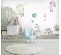 Tzxztt Dibujos Animados Elefante Dibujado A Mano Globo Aerostático Árboles Papel Pintado 3D Seda Texturizada Primera Calidad Neutros Material Ideal Para SalóN Dormitorio-150cm×105cm