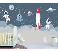 Tzxztt Dibujos Animados Estrellas Planetas Astronautas Creatividad Moderno Papel Pintado 3D Seda Texturizada Primera Calidad Neutros Material Ideal Para SalóN Dormitorio-250cm×170cm