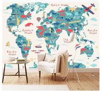 Tzxztt Dibujos Animados Mapa Del Mundo Colorido Animales Avión Papel Pintado 3D Seda Texturizada Primera Calidad Neutros Material Ideal Para SalóN Dormitorio-300cm×210cm