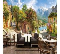 Tzxztt Estereoscópica Montañas Lagos Edificios Árboles Pájaros Moderno Papel Pintado 3D Seda Texturizada Primera Calidad Neutros Material Ideal Para SalóN Dormitorio-200cm×140cm