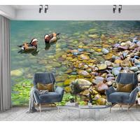 Tzxztt Estereoscópica Simple Río Piedra Hoja Verde Moderno Papel Pintado 3D Seda Texturizada Primera Calidad Neutros Material Ideal Para SalóN Dormitorio-430cm×300cm