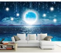 Tzxztt Estética Azul Cielo Estrellado Luna Mar Moderno Papel Pintado 3D Seda Texturizada Primera Calidad Neutros Material Ideal Para SalóN Dormitorio-150cm×105cm
