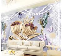 Tzxztt Estético Cristal Perlas Rosas Mariposas Romántico Papel Pintado 3D Seda Texturizada Primera Calidad Neutros Material Ideal Para SalóN Dormitorio-400cm×280cm