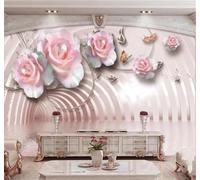 Tzxztt Estético Cristal Perlas Rosas Mariposas Romántico Papel Pintado 3D Seda Texturizada Primera Calidad Neutros Material Ideal Para SalóN Dormitorio-400cm×280cm