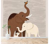Tzxztt Familia De Elefantes Mariposas Cachorros Minimalista Animales Arte Papel Pintado 3D Seda Texturizada Primera Calidad Neutros Material Ideal Para SalóN Dormitorio-300cm×210cm
