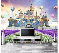 Tzxztt Fantasía Castillo Globo Aerostático Colorido Flores Papel Pintado 3D Seda Texturizada Primera Calidad Neutros Material Ideal Para SalóN Dormitorio-400cm×280cm