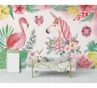 Tzxztt Flores De Plantas Verdes Dibujadas A Mano Flamenco Papel Pintado 3D Seda Texturizada Primera Calidad Neutros Material Ideal Para SalóN Dormitorio-400cm×280cm
