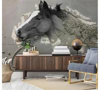 Tzxztt Grande Creativo Relieve Abstracto Caballo Blanco Papel Pintado 3D Seda Texturizada Primera Calidad Neutros Material Ideal Para SalóN Dormitorio-300cm×210cm