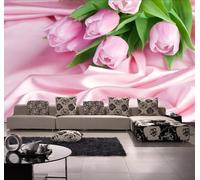 Tzxztt Hermosas Flores De Tulipán De Seda Rosa Papel Pintado 3D Seda Texturizada Primera Calidad Neutros Material Ideal Para SalóN Dormitorio-350cm×256cm