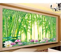 Tzxztt Hermoso Bosque De Bambú Verde Hoja De Loto Flor De Loto Papel Pintado 3D Seda Texturizada Primera Calidad Neutros Material Ideal Para SalóN Dormitorio-150cm×105cm