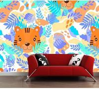 Tzxztt Hoja De Planta Con Dibujo Animado De Tigre Papel Pintado 3D Seda Texturizada Primera Calidad Neutros Material Ideal Para SalóN Dormitorio-350cm×256cm