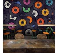 Tzxztt Individualidad Negro Colorido Música Cd Álbum Papel Pintado 3D Seda Texturizada Primera Calidad Neutros Material Ideal Para SalóN Dormitorio-430cm×300cm