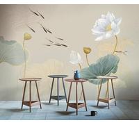 Tzxztt Loto Minimalista Dibujado A Mano Hoja De Loto Pececito Papel Pintado 3D Seda Texturizada Primera Calidad Neutros Material Ideal Para SalóN Dormitorio-200cm×140cm