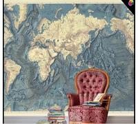 Tzxztt Lujo Nostalgia Retro Mapa Del Mundo Relieve Decoración Papel Pintado 3D Seda Texturizada Primera Calidad Neutros Material Ideal Para SalóN Dormitorio-200cm×140cm