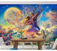 Tzxztt Luna Pintada A Mano Arte Colorido Figuras Mariposas Papel Pintado 3D Seda Texturizada Primera Calidad Neutros Material Ideal Para SalóN Dormitorio-150cm×105cm