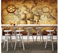 Tzxztt Mapa Del Mundo Creativo Retro Velero Océano Papel Pintado 3D Seda Texturizada Primera Calidad Neutros Material Ideal Para SalóN Dormitorio-300cm×210cm