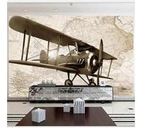 Tzxztt Mapa Mundial Retro En Tridimensional Avión Papel Pintado 3D Seda Texturizada Primera Calidad Neutros Material Ideal Para SalóN Dormitorio-300cm×210cm