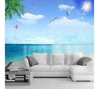 Tzxztt Mar Playa Pájaro Volando Globo Aerostático Cocotero Papel Pintado 3D Seda Texturizada Primera Calidad Neutros Material Ideal Para SalóN Dormitorio-350cm×256cm