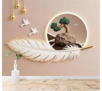 Tzxztt Minimalismo Arte Bonsái Plumas Blancas Palomas En Vuelo Papel Pintado 3D Seda Texturizada Primera Calidad Neutros Material Ideal Para SalóN Dormitorio-350cm×256cm