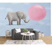 Tzxztt Minimalista Animal Elefante Globo Rosa Papel Pintado 3D Seda Texturizada Primera Calidad Neutros Material Ideal Para SalóN Dormitorio-430cm×300cm
