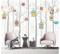 Tzxztt Minimalista Bosque Dibujos Animados Búho Alce Papel Pintado 3D Seda Texturizada Primera Calidad Neutros Material Ideal Para SalóN Dormitorio-250cm×170cm