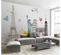 Tzxztt Minimalista Dibujado A Mano Torre Avión Arquitectura Papel Pintado 3D Seda Texturizada Primera Calidad Neutros Material Ideal Para SalóN Dormitorio-300cm×210cm