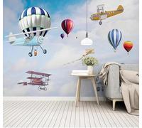 Tzxztt Minimalista Dibujos Animados Globos Aerostáticos Aviones Cielo Papel Pintado 3D Seda Texturizada Primera Calidad Neutros Material Ideal Para SalóN Dormitorio-350cm×256cm