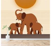 Tzxztt Minimalista Familia De Elefantes Puesta De Sol Líneas Tonos Cálidos Papel Pintado 3D Seda Texturizada Primera Calidad Neutros Material Ideal Para SalóN Dormitorio-400cm×280cm