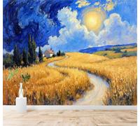 Tzxztt Paisaje Rural Luminoso Campos De Trigo Cielo Azul Nubes Despejadas Papel Pintado 3D Seda Texturizada Primera Calidad Neutros Material Ideal Para SalóN Dormitorio-150cm×105cm