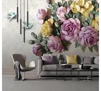 Tzxztt Personalidad Tridimensional Arte Relieve Rosas Pájaros Papel Pintado 3D Seda Texturizada Primera Calidad Neutros Material Ideal Para SalóN Dormitorio-430cm×300cm