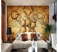 Tzxztt Personalizado Retro Náutico Mapa Del Mundo Papel Pintado 3D Seda Texturizada Primera Calidad Neutros Material Ideal Para SalóN Dormitorio-250cm×170cm
