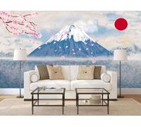 Tzxztt Pintado A Mano Amanecer Hermosas Flores De Cerezo Volcanes Montañas Papel Pintado 3D Seda Texturizada Primera Calidad Neutros Material Ideal Para SalóN Dormitorio-200cm×140cm