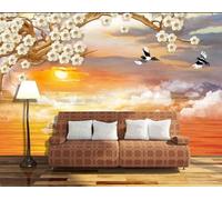 Tzxztt Pintado A Mano Crepúsculo Seaside White Magnolia Bird Moderno Papel Pintado 3D Seda Texturizada Primera Calidad Neutros Material Ideal Para SalóN Dormitorio-430cm×300cm