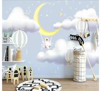 Tzxztt Pintado A Mano Dibujos Animados Cielo Estrellado Luz De La Luna Globo Aerostático Papel Pintado 3D Seda Texturizada Primera Calidad Neutros Material Ideal Para SalóN Dormitorio-250cm×170cm