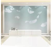 Tzxztt Pluma Blanca Minimalista Azul En Tridimensional Papel Pintado 3D Seda Texturizada Primera Calidad Neutros Material Ideal Para SalóN Dormitorio-350cm×256cm