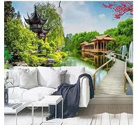 Tzxztt Puente De Madera Cabaña De Troncos Bosque Río Cisne Papel Pintado 3D Seda Texturizada Primera Calidad Neutros Material Ideal Para SalóN Dormitorio-430cm×300cm