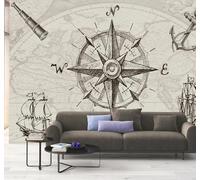 Tzxztt Retro Dibujado A Mano Mapa Náutico Velero Brújula Papel Pintado 3D Seda Texturizada Primera Calidad Neutros Material Ideal Para SalóN Dormitorio-300cm×210cm