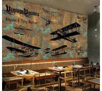Tzxztt Retro Dibujo A Mano Arte Avión Bar Cafetería Papel Pintado 3D Seda Texturizada Primera Calidad Neutros Material Ideal Para SalóN Dormitorio-250cm×170cm