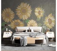 Tzxztt Retro Dibujo A Mano Plantas Girasoles Flores Papel Pintado 3D Seda Texturizada Primera Calidad Neutros Material Ideal Para SalóN Dormitorio-300cm×210cm