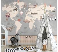 Tzxztt Retro Mapa Del Mundo Dibujado A Mano Avión Globo Aerostático Papel Pintado 3D Seda Texturizada Primera Calidad Neutros Material Ideal Para SalóN Dormitorio-400cm×280cm