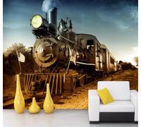 Tzxztt Retro Nostálgico Atardecer Antiguo Vapor Tren Papel Pintado 3D Seda Texturizada Primera Calidad Neutros Material Ideal Para SalóN Dormitorio-150cm×105cm