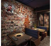 Tzxztt Retro Pared De Ladrillo Dibujo A Mano Grafitis Motocicleta Papel Pintado 3D Seda Texturizada Primera Calidad Neutros Material Ideal Para SalóN Dormitorio-400cm×280cm