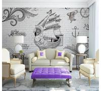 Tzxztt Retro Pared De Ladrillo Dibujo A Mano Velero Original Papel Pintado 3D Seda Texturizada Primera Calidad Neutros Material Ideal Para SalóN Dormitorio-300cm×210cm