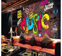 Tzxztt Retro Pared De Ladrillo Música Letras Grafitis Papel Pintado 3D Seda Texturizada Primera Calidad Neutros Material Ideal Para SalóN Dormitorio-350cm×256cm