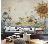 Tzxztt Retro Pintado A Mano Bello Flores Arte Papel Pintado 3D Seda Texturizada Primera Calidad Neutros Material Ideal Para SalóN Dormitorio-350cm×256cm