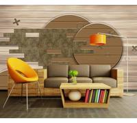 Tzxztt Retro Vetas De Madera Creativo Geométrico Círculos Papel Pintado 3D Seda Texturizada Primera Calidad Neutros Material Ideal Para SalóN Dormitorio-150cm×105cm