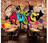 Tzxztt Rojo Paredes De Ladrillo Música Grafitis Arquitectura Papel Pintado 3D Seda Texturizada Primera Calidad Neutros Material Ideal Para SalóN Dormitorio-300cm×210cm