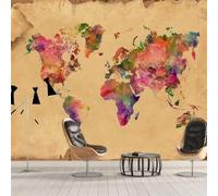 Tzxztt Sencillo Pintado A Mano Retro Mundo Mapa Moderno Papel Pintado 3D Seda Texturizada Primera Calidad Neutros Material Ideal Para SalóN Dormitorio-150cm×105cm